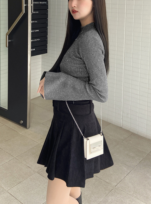 ラメニットフレアスリーブショート丈トップス