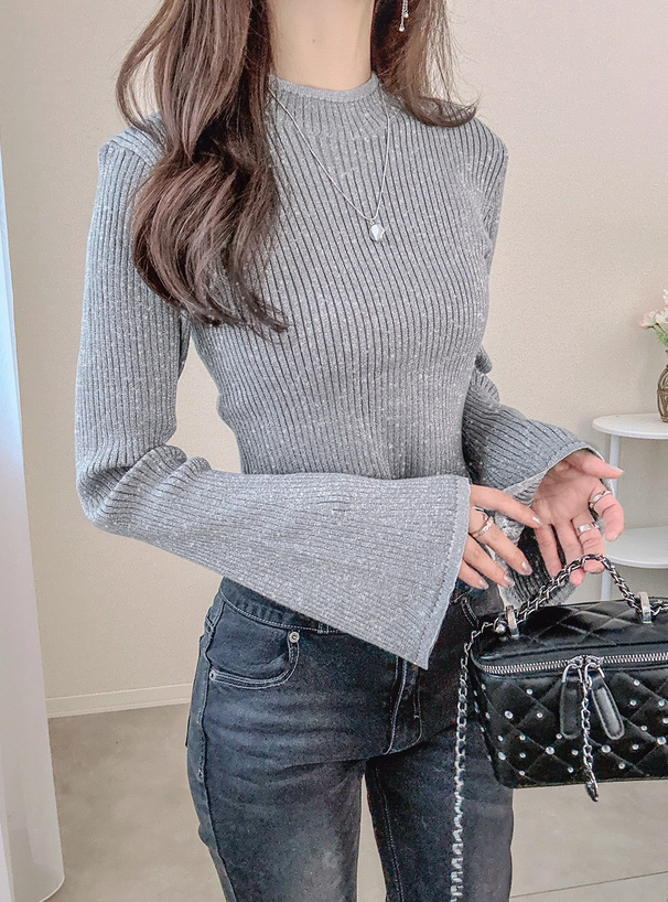 ラメニットフレアスリーブショート丈トップス[ru1209] | レディース