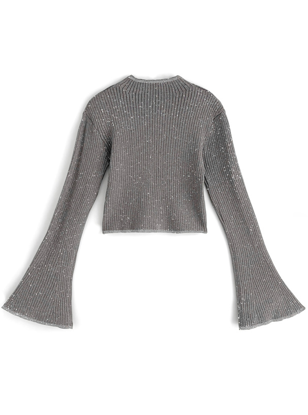 ラメニットフレアスリーブショート丈トップス