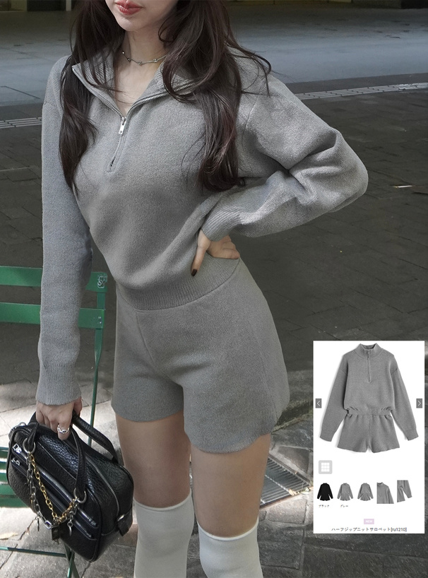 ハーフジップニットサロペット[ru1210] | レディースファッション通販