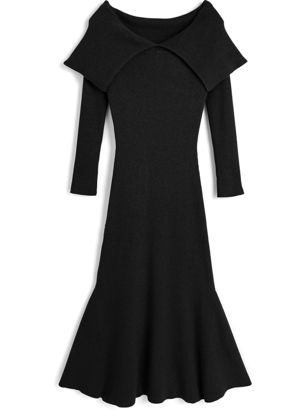 ケープカラーロングニットワンピース