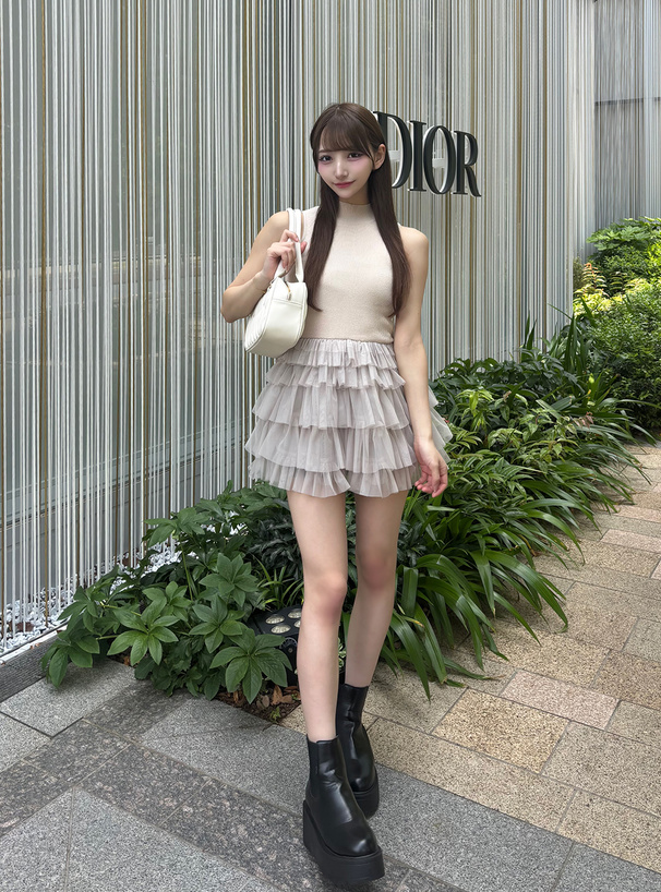 ニットドッキングチュールミニワンピース