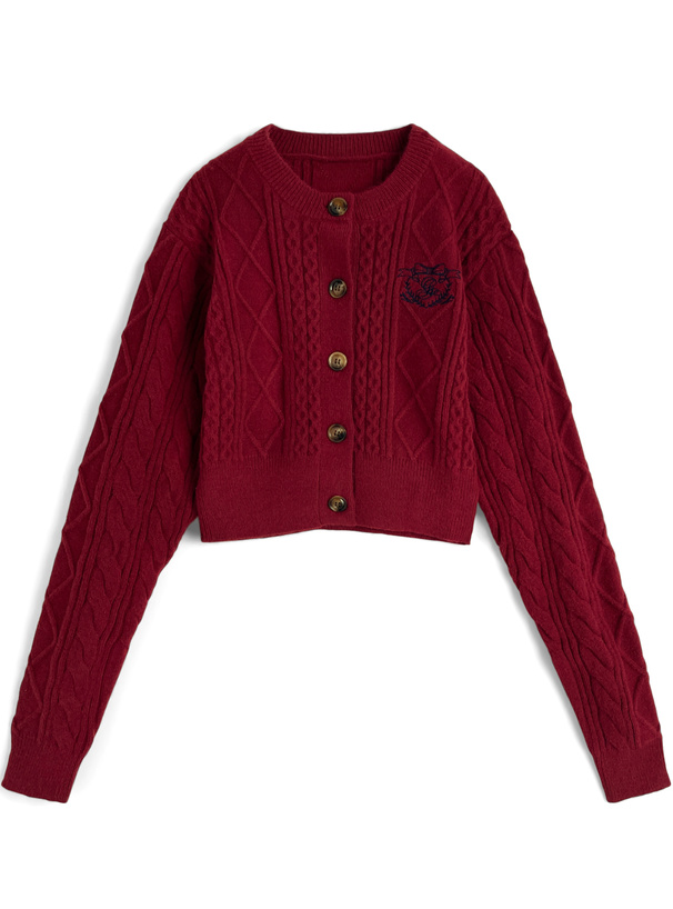 ロゴ刺繍ケーブル編みニットカーディガン[ru1214]
