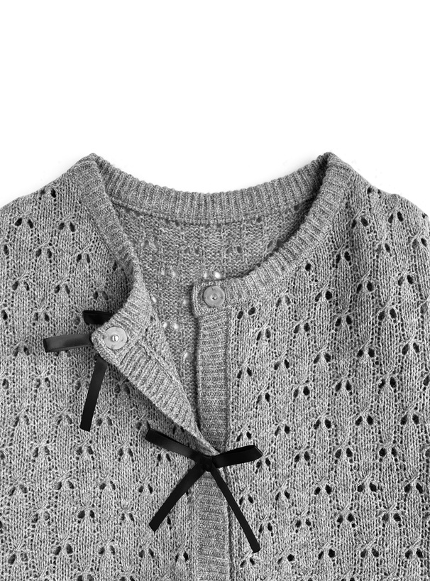 Drawer 透かし編みカーディガン YOUTOWA】リーフ柄透かし編みカーディガン