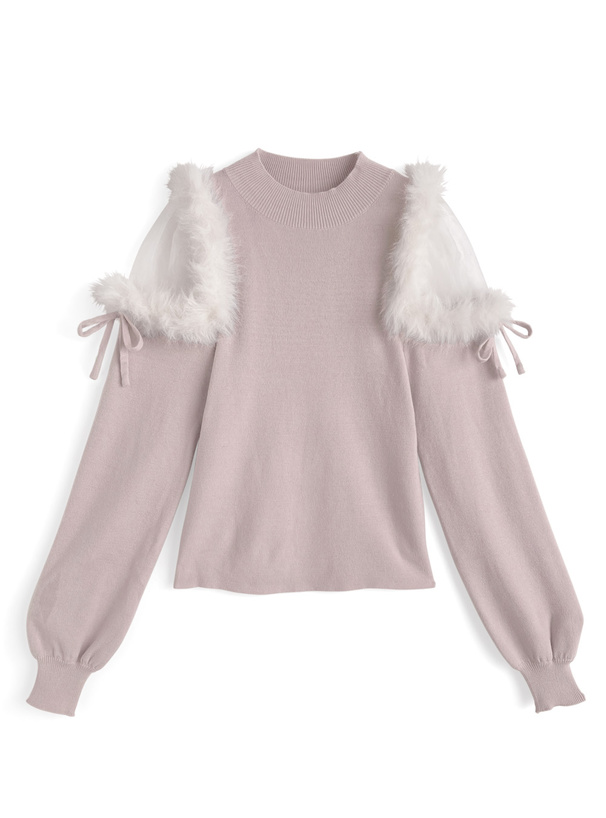 ファーショルダーニットトップス