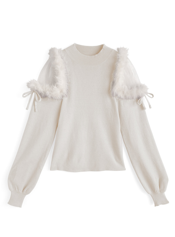 ファーショルダーニットトップス