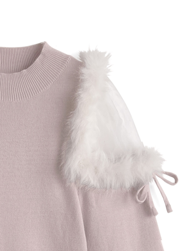 ファーショルダーニットトップス