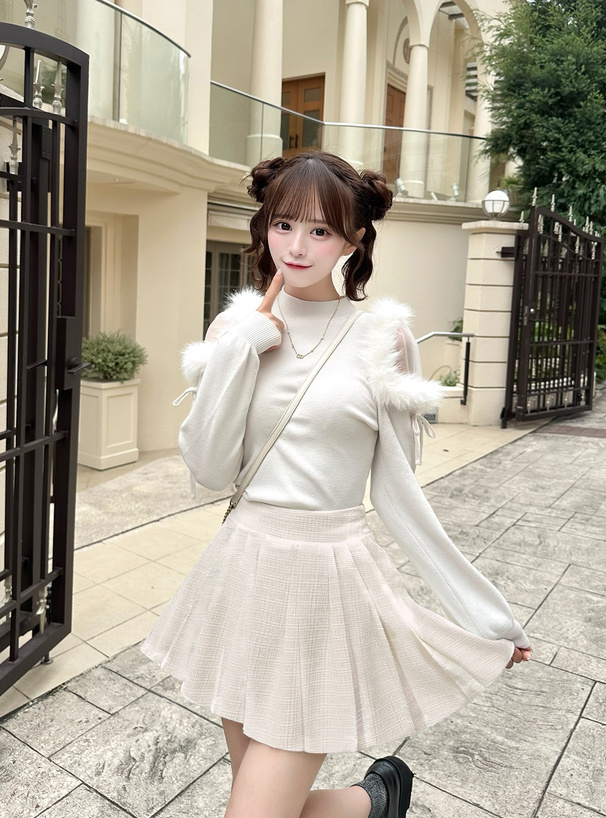 ファーショルダーニットトップス