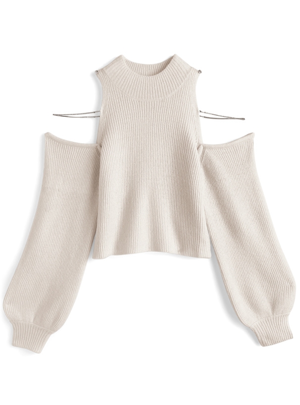 ストラップ付きショルダーオープンニットトップス