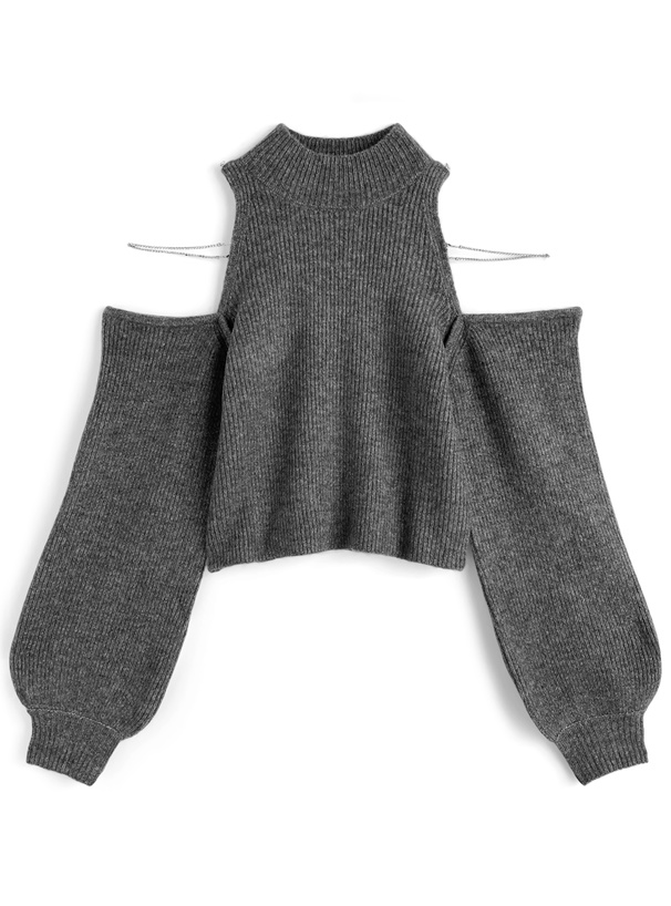 ストラップ付きショルダーオープンニットトップス