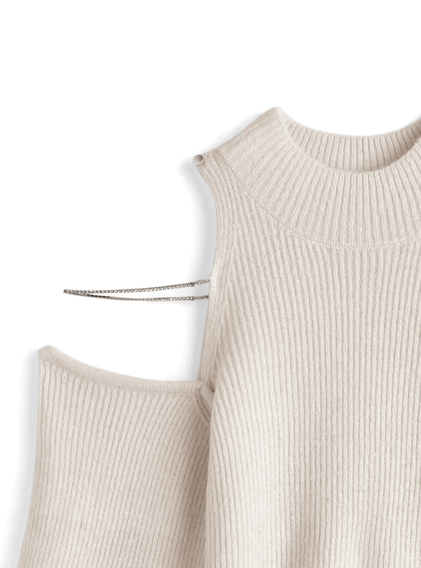 ストラップ付きショルダーオープンニットトップス