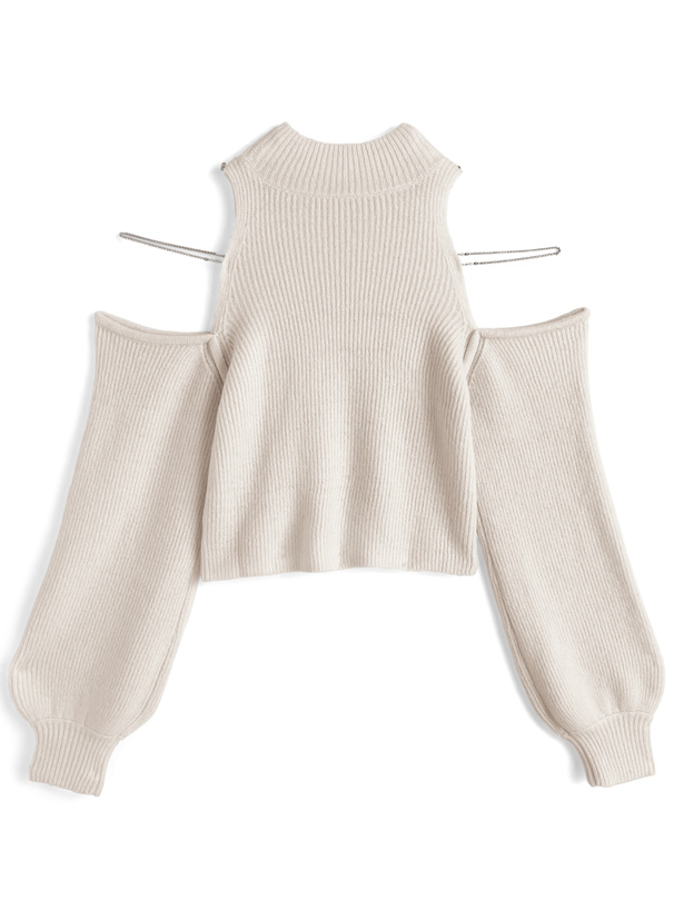 ストラップ付きショルダーオープンニットトップス