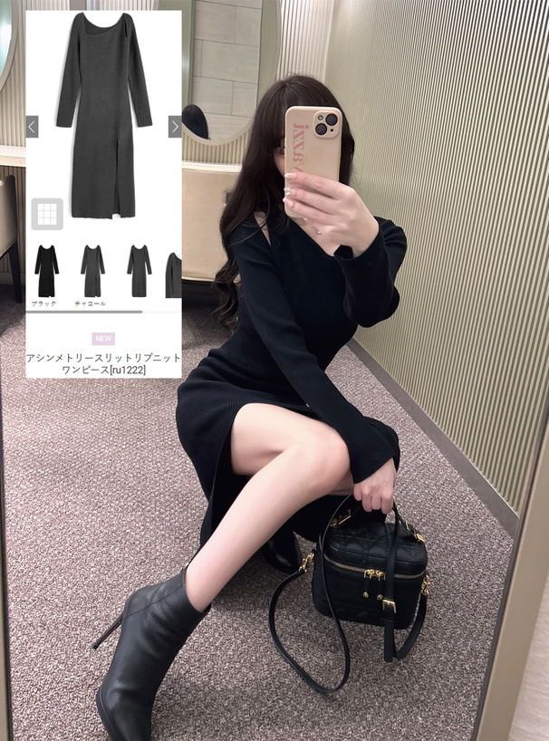 アシンメトリースリットリブニットワンピース[ru1222] | レディース