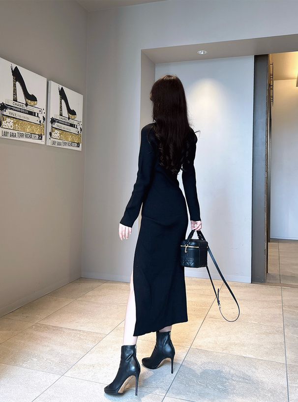 アシンメトリースリットリブニットワンピース[ru1222] | レディース