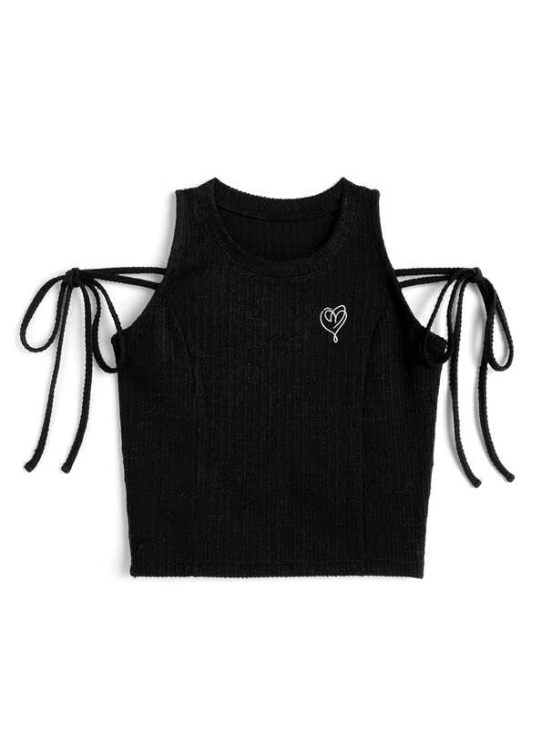 ショルダーリボンハート刺繍タンクトップ[ru1231]