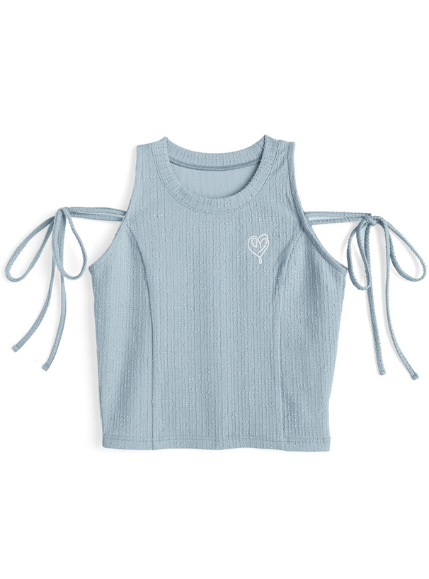 ショルダーリボンハート刺繍タンクトップ
