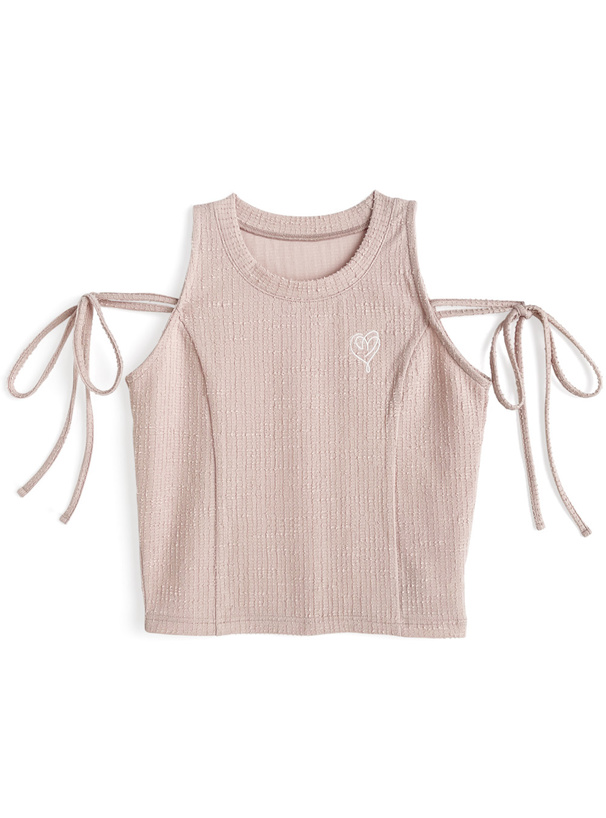 ショルダーリボンハート刺繍タンクトップ[ru1231]