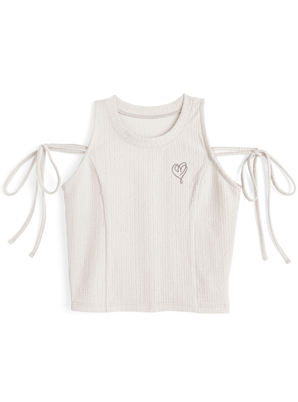 ショルダーリボンハート刺繍タンクトップ