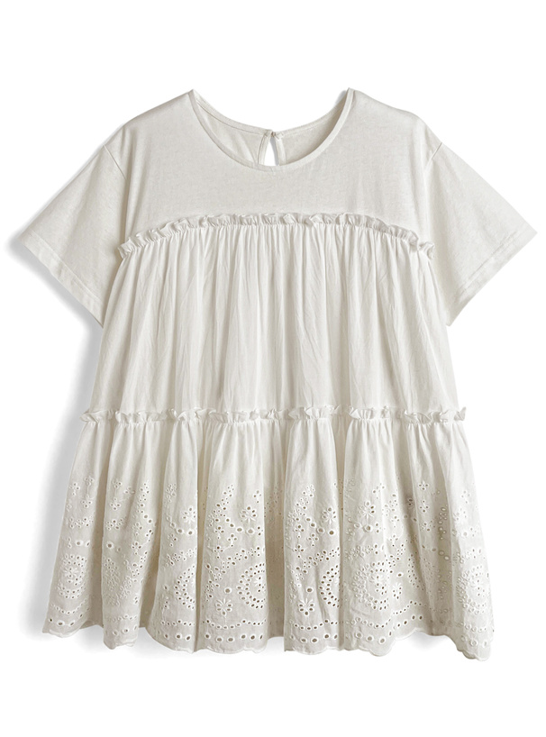 ティアードカットワークレースドッキングTシャツ