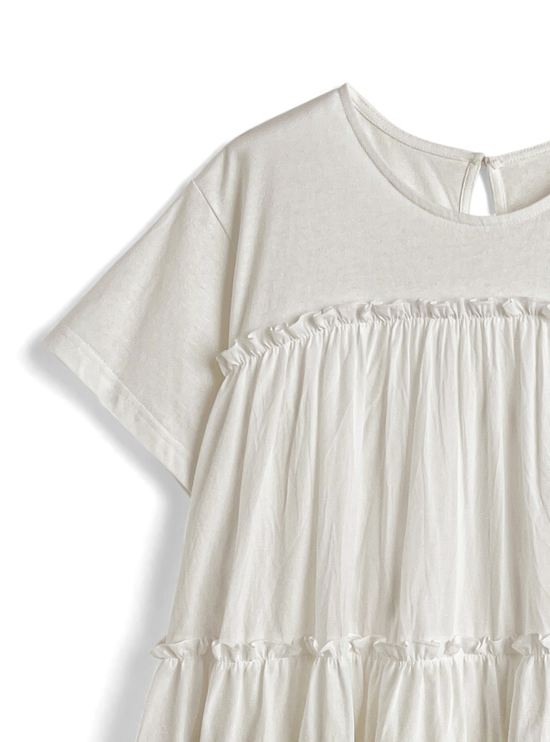 ティアードカットワークレースドッキングTシャツ