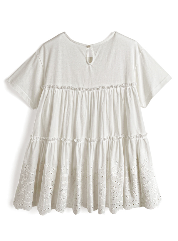 ティアードカットワークレースドッキングTシャツ