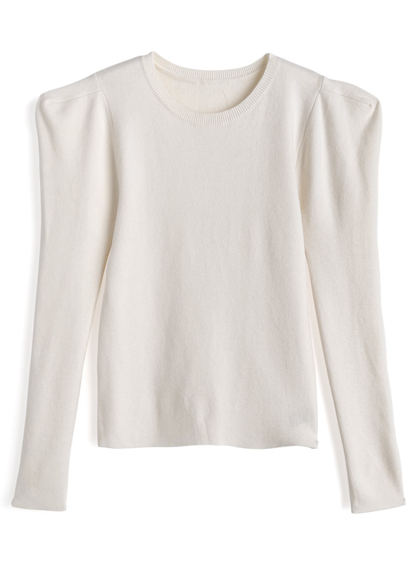 カシミヤタッチパワーショルダーニットトップス