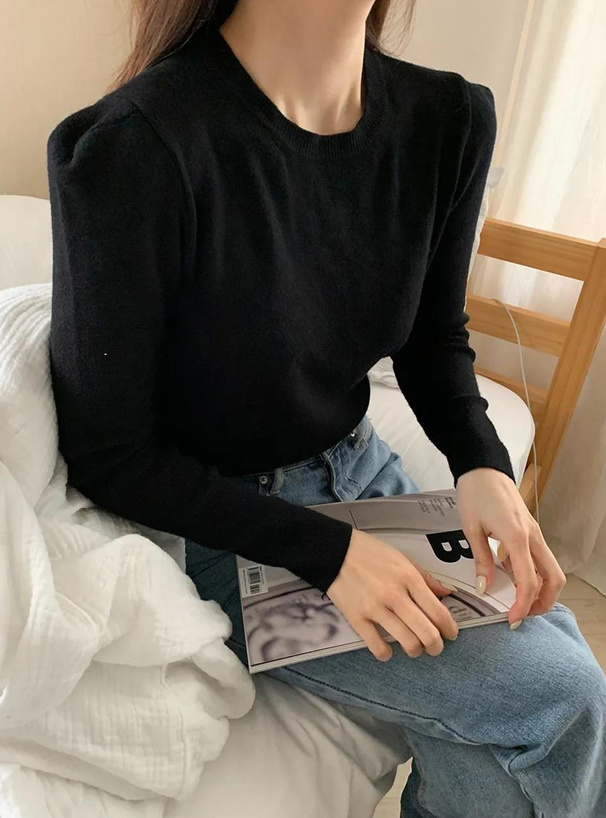 カシミヤタッチパワーショルダーニットトップス