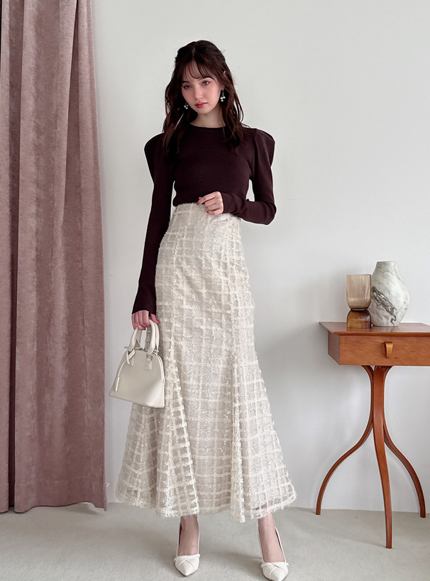 カシミヤタッチパワーショルダーニットトップス