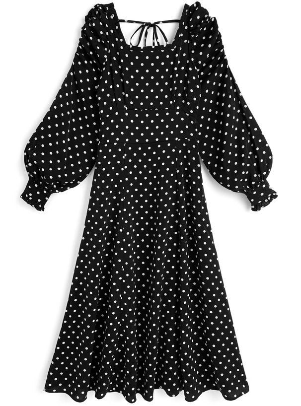 ドット柄パワーショルダーフレアワンピース[ru1247