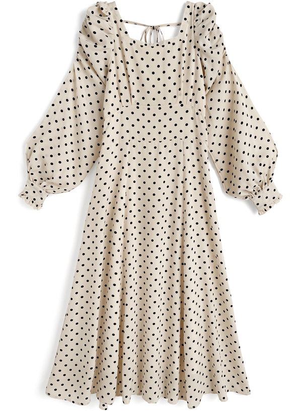 ドット柄パワーショルダーフレアワンピース[ru1247