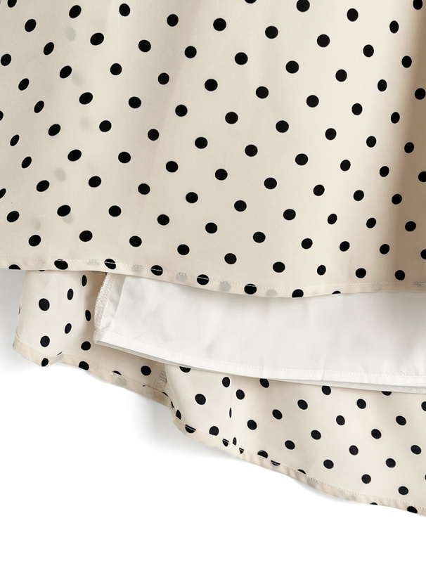 ドット柄パワーショルダーフレアワンピース