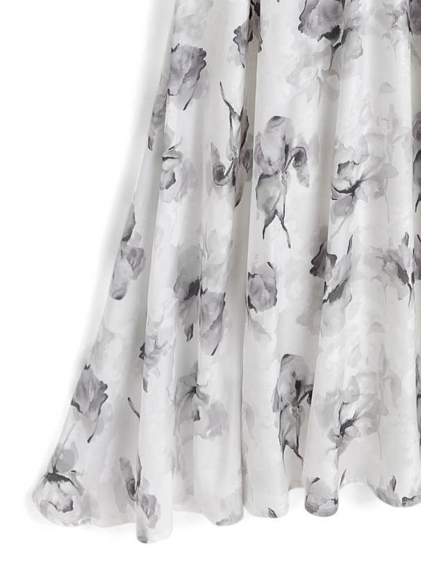 リボンベルト付きリブニットドッキング花柄フレアワンピース[ru1256