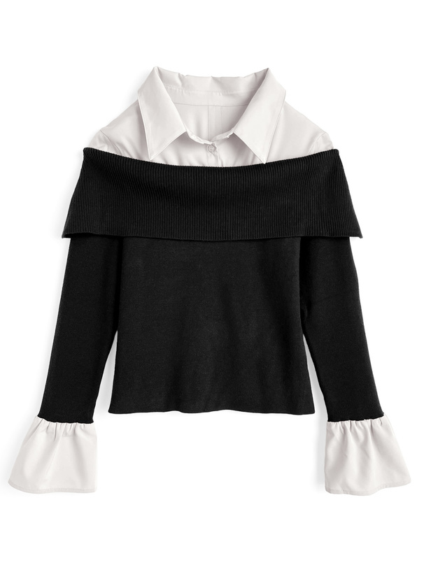 シャツドッキングオフショルダーニットトップス