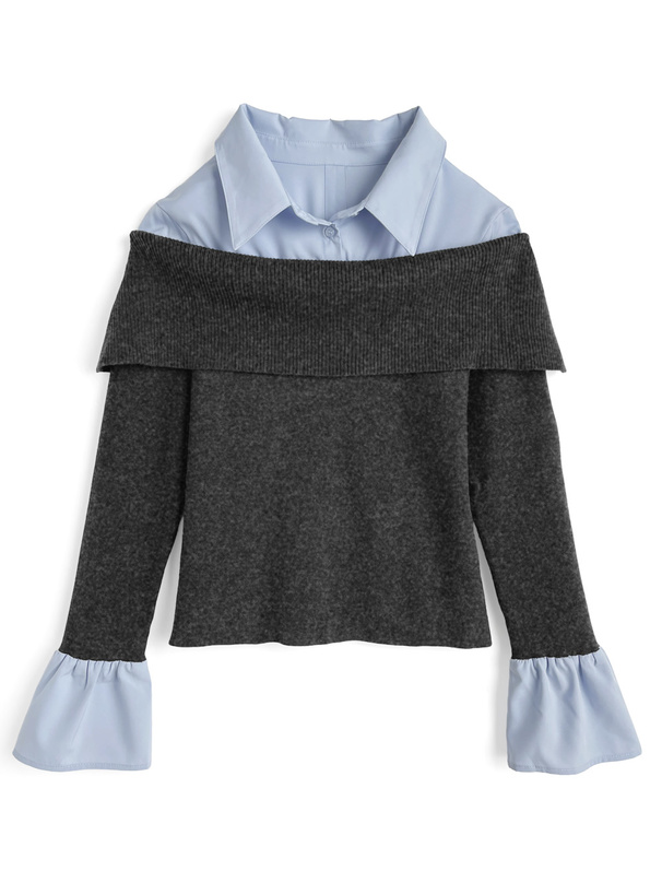 シャツドッキングオフショルダーニットトップス