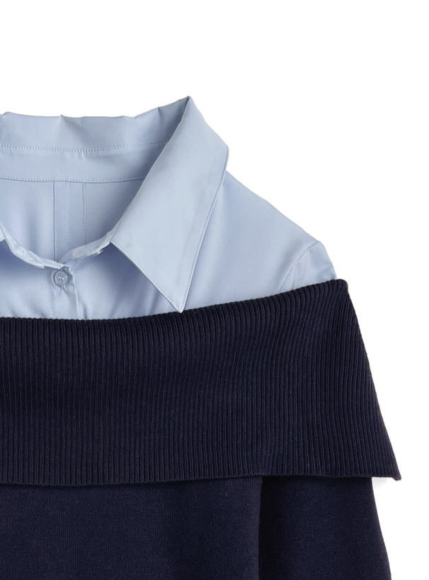 シャツドッキングオフショルダーニットトップス