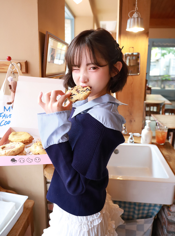 シャツドッキングオフショルダーニットトップス