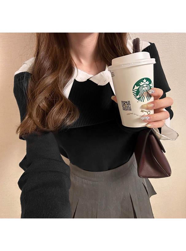 シャツドッキングオフショルダーニットトップス