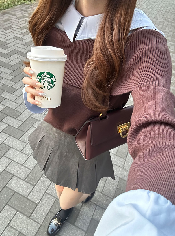 シャツドッキングオフショルダーニットトップス