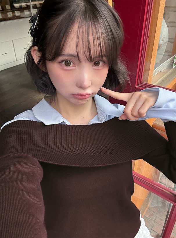 シャツドッキングオフショルダーニットトップス