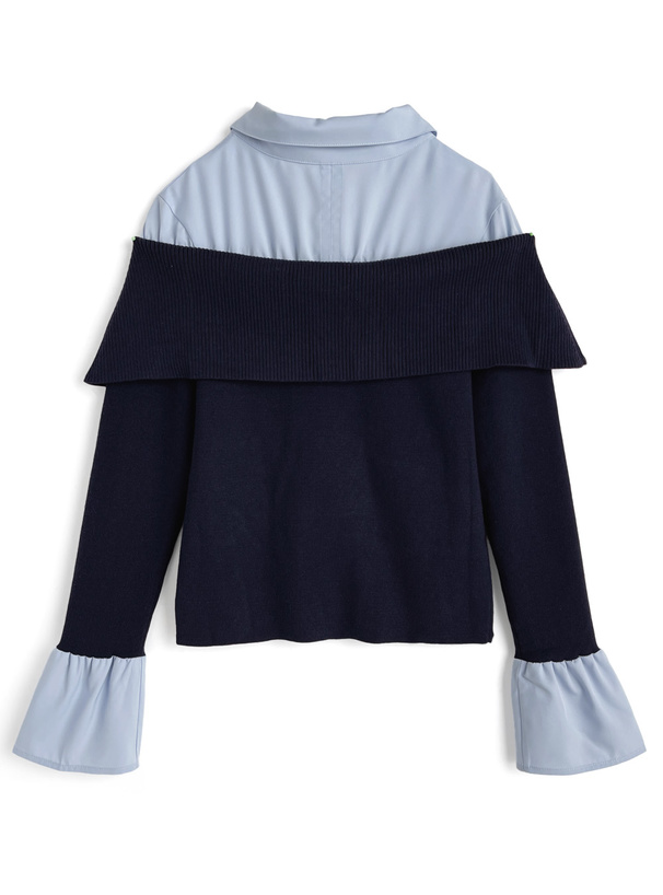 シャツドッキングオフショルダーニットトップス