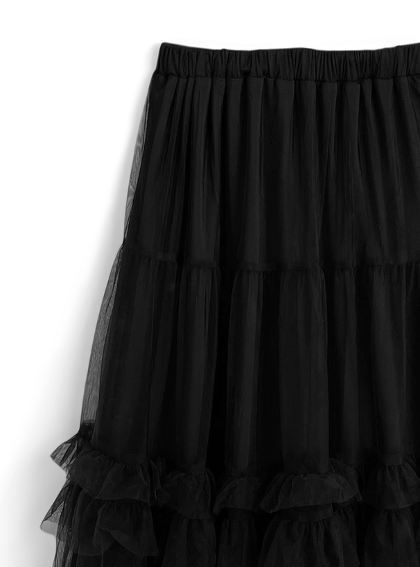 襟付きリブニットカーデガン×チュールスカートセットアップ