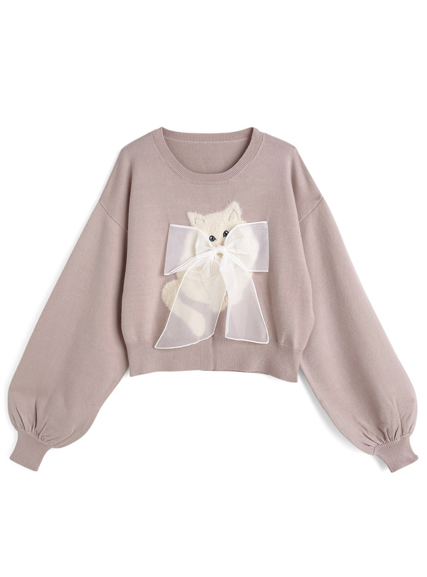 キャットリボンニットトップス