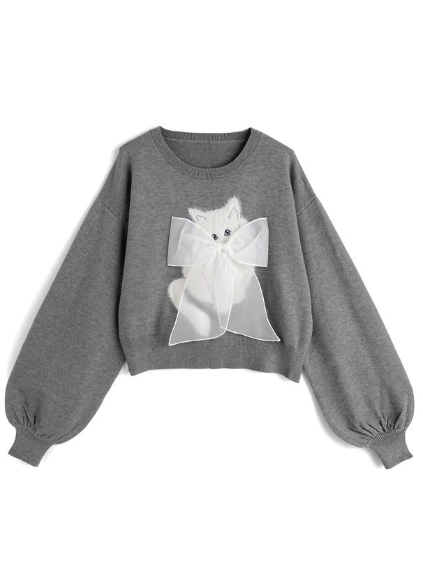 キャットリボンニットトップス