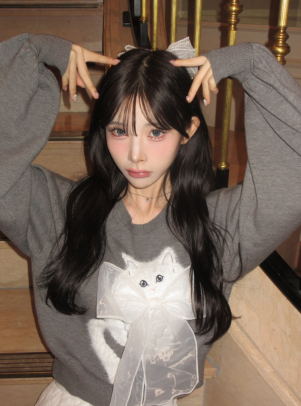 キャットリボンニットトップス