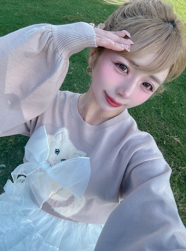 キャットリボンニットトップス