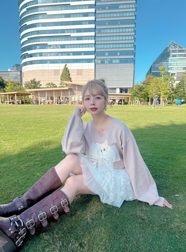 キャットリボンニットトップス