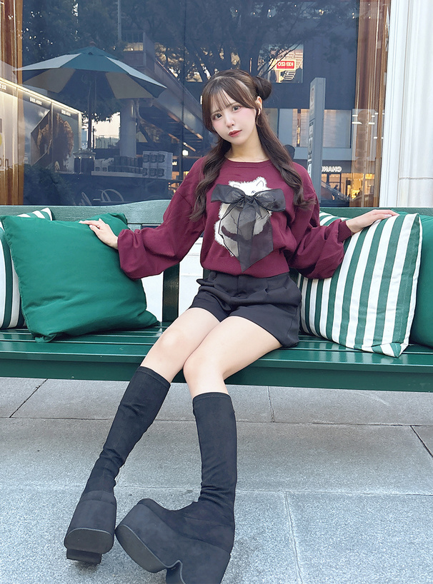 キャットリボンニットトップス