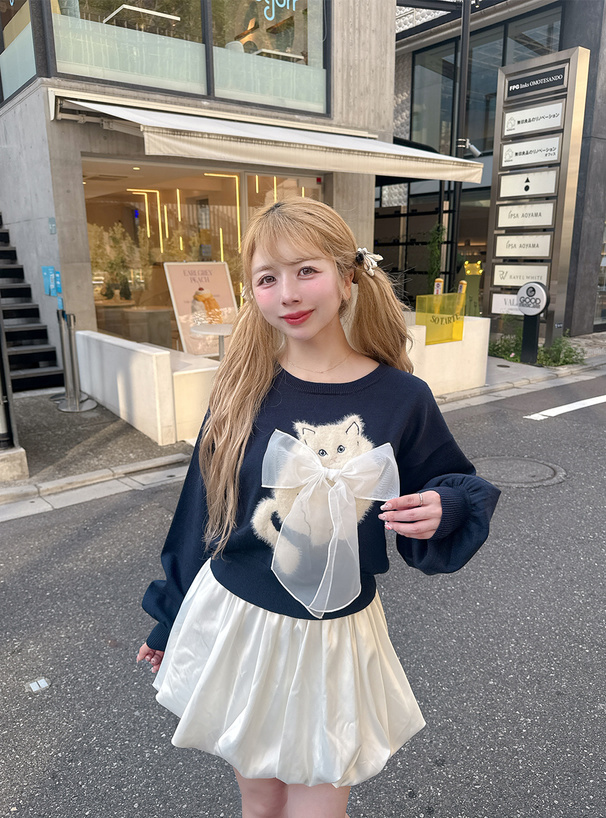 キャットリボンニットトップス