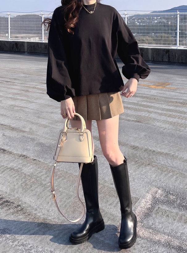 モックネックボリュームスリーブロンT