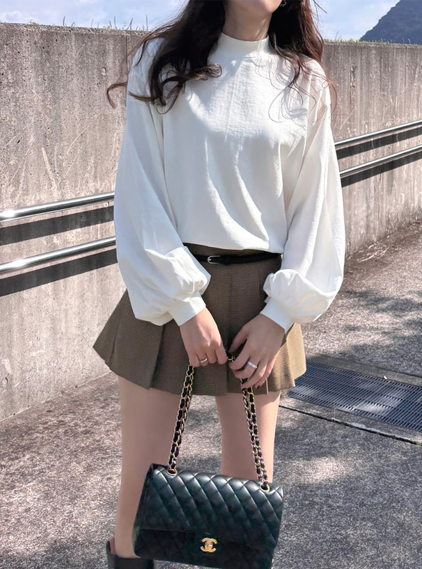 モックネックボリュームスリーブロンT